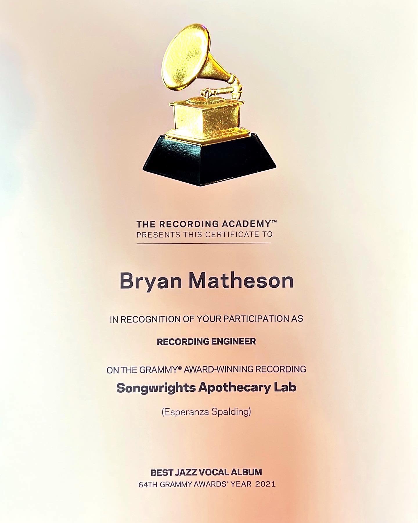 Bryan Matheson Esperanza Spalding Grammy for Best Jazz Vocal Album