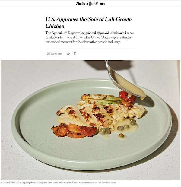 New York Times article Upside Foods 062123